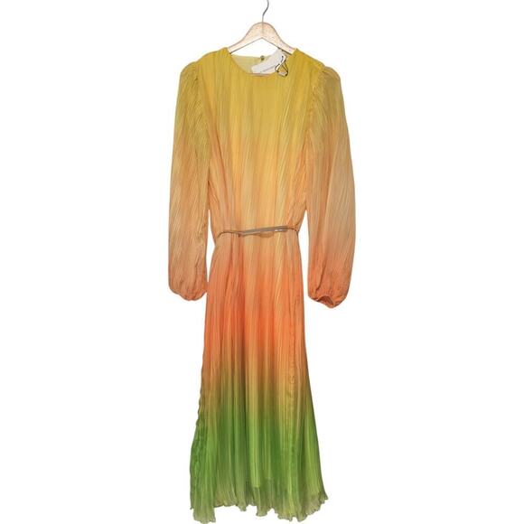 NWTs SOMETHING NAVY Pleated Long Sleeve Dress In Yellow/Orange Ombre (S) - Picture 3 of 16